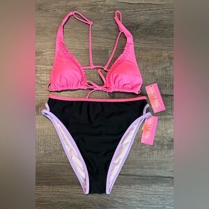 Pink and Black Bikini Set; Both Top and Bottom Size Small